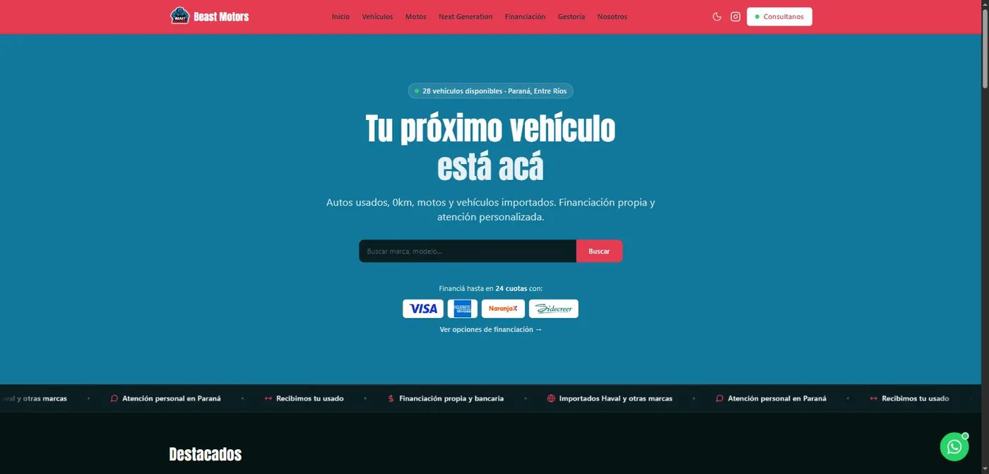 Portada del sitio de Beast Motors